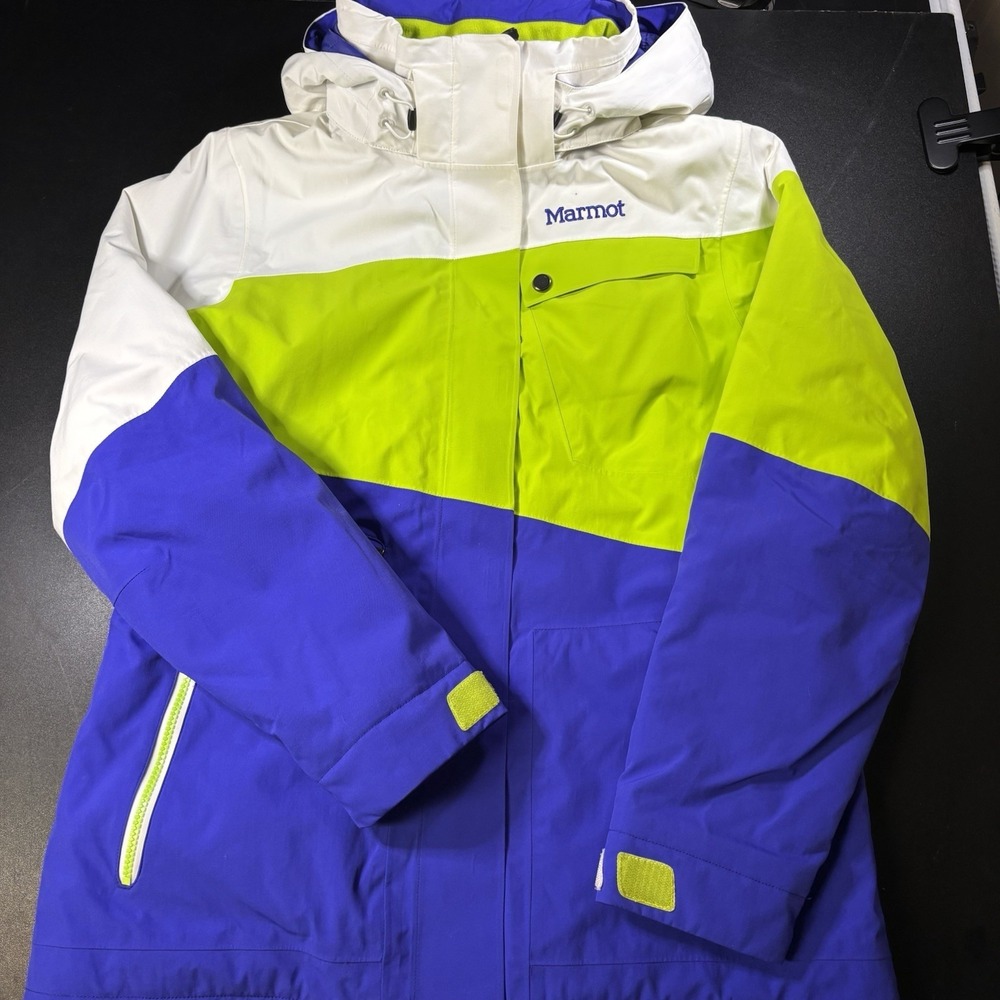 Marmot Moonshot Jacket - Women's-Electric Blue/Green Lime/White Large